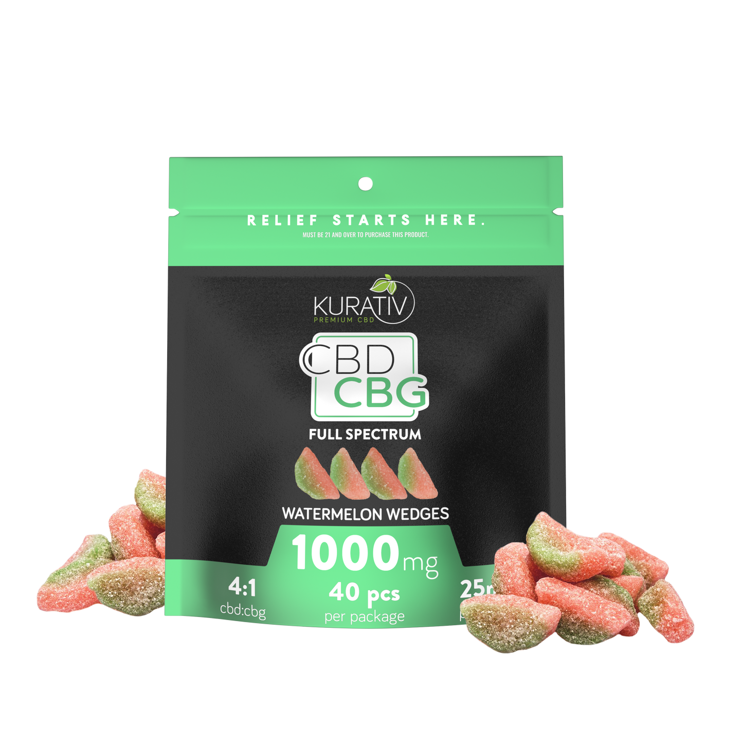 Full Spectrum CBD CBG Gummies 1000mg - Watermelon Wedges