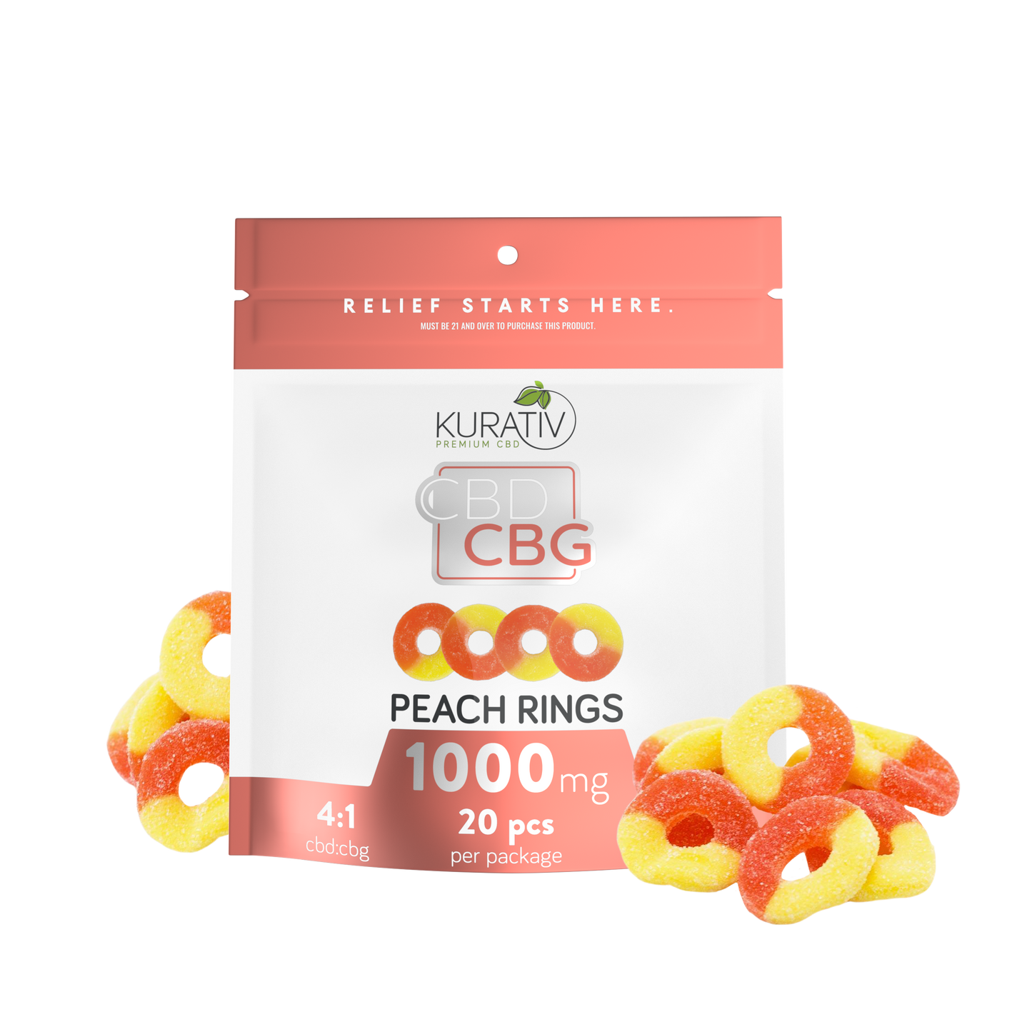 CBD/CBG Gummies 4:1 THC-Free 1000mg - Peach Rings